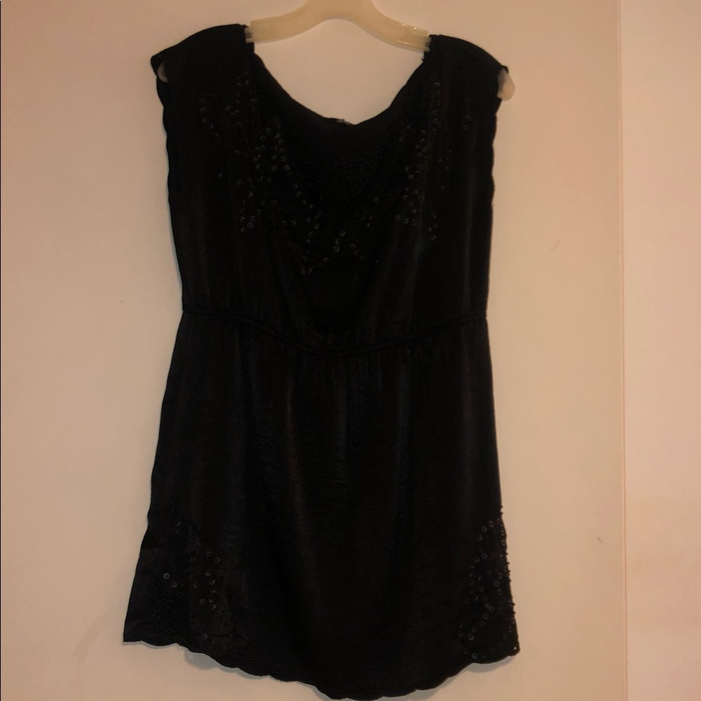 Elegant Black Sleeveless Mini Dress with beads & sequins + detailing throughout.